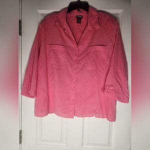 Vtg Nations Silk 2X 100%SILK  Pink 3/4 Slve Pockets ButtonsUp Women ShirtBlouse